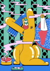 Yellow Rabbit Modern Duvar Tablosu – Renkli Sürreal Tavşan Poster