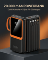 1. Çoklu Çıkışlı 20000 mAh Powerbank Entegre Kablolu Dijital Ekranlı Taşınabilir Şarj Cihazı