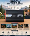1000W Tam Sinüs İnverter 12V AC Çevirici | Sessiz Fanlı, USB Çıkışlı, Araç Karavan Tekne Solar Uyumlu Güç İnverteri