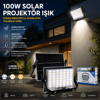 100w Güneş Enerjili Led Işık Solar Projektör - Fener Kamp - Dış Mekan 3 Farklı Led Işık 348960 Lmb Bx40