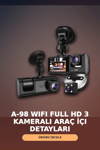 1080P Full HD 3 Kameralı Wi-Fi Destekli Araç İçi Yol Kayıt Kamerası 170 Derece Geniş Açı
