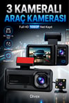 1080p HD 3 Kameralı Araç Kamerası Ön Arka İç Kayıt ve Park Destekli Gece Görüşlü