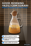 1500 Ml Yuvarlak Mantar Kapaklı Cam Sürahi - Good Morning Yazılı - Bulaşık Makinesi Uyumlu BX-313781