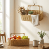 2’li Duvar Askılı Plastik Rattan Organizer – Oval Hasır Görünümlü Mutfak Raf Sepeti, Banyo Ve Ev İçi Düzenleme Ünitesi Bx40