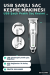 3 Ayarlı Kılavuz Taraklı 120 Dakika Çalışan USB Şarjlı Saç Kesme Makinesi BX-313683