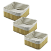 3 Boy Kare Bambu Kenar Organizer Sepet Ahşap Altlık - Bezli 17x17-21x21-26x26cm Bx40