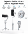 3 Eksen Telefon Gimbal Stabilizer Yapay Zeka Takipli Katlanabilir Dahili Dolgu Işıklı Video Sabitleyici