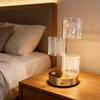 3 Parça silindirik kristal Ekose Kareli Led Masa Lambası – Gold Gövdeli, Dokunmatik, 3 Kademe Işık Ayarlı Şarjlı Dekoratif Lamba Bx40