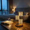 3 Parça silindirik kristal Ekose Kareli Led Masa Lambası – Gold Gövdeli, Dokunmatik, 3 Kademe Işık Ayarlı Şarjlı Dekoratif Lamba Bx40
