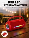 360 RGB LED'li Taşınabilir Bluetooth Hoparlör – Kırmızı, USB/TF Destekli