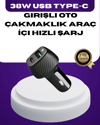 38W Çift Çıkışlı Araç Şarj Cihazı – Type-C ve USB PD Destekli