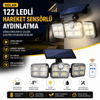 3'lü 122 Ledli Güneş Enerjili Hareket Sensörlü Aydınlatma, Dış Mekan Duvar Ve Bahçe Lambası Solar Led Bx40