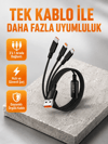 3’ü 1 Arada Şarj Kablosu Type-C iOS Android Uyumlu Hızlı ve Güvenli Şarj