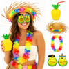 4 Parça Hawaii Parti Seti Ananas Bardak Hasır Şapka Avokado Gözlük Çiçek Kolye