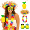 4 Parça Hawaii Parti Seti Ananas Bardak Hasır Şapka Avokado Gözlük Çiçek Kolye Bx40