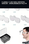 5 Lensli 2 LED Işıklı Büyüteç Gözlük - Ayarlanabilir Pilli Model, Hobi ve Tamir İçin BX-313456