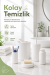 5 Parça Beyaz Banyo Seti Diş Fırçalık Çöp Kovası Sabunluk Sıvı Sabunluk Tuvalet Fırçası