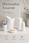 5 Parça Beyaz Banyo Seti Diş Fırçalık Çöp Kovası Sabunluk Sıvı Sabunluk Tuvalet Fırçası