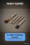 5 Parça Profesyonel Makyaj Fircasi Seti - Sarı Renk Kozmetik Far Allik Fondoten Fircasi BX-313425