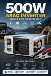 500W 12V Akü İnverteri 220V AC Çıkışlı USB Portlu Fanlı Güç Dönüştürücü Araç Karavan Kullanımı