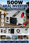 500W 12V Akü İnverteri 220V AC Çıkışlı USB Portlu Fanlı Güç Dönüştürücü Araç Karavan Kullanımı