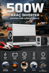 500W 12V Akü İnverteri 220V AC Çıkışlı USB Portlu Fanlı Güç Dönüştürücü Araç Karavan Kullanımı
