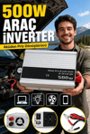 500W 12V Akü İnverteri 220V AC Çıkışlı USB Portlu Fanlı Güç Dönüştürücü Araç Karavan Kullanımı