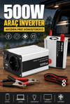 500W 12V DC 220V AC İnverter USB Çıkışlı Fanlı Akü Güç Dönüştürücü Araç Kullanımı