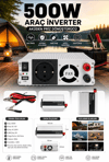 500W 12V DC 220V AC İnverter USB Çıkışlı Fanlı Akü Güç Dönüştürücü Araç Kullanımı
