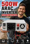 500W Fanlı Akü İnverteri 12V DC Giriş 220V AC Çıkış USB Portlu Taşınabilir Araç Kullanımı