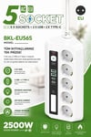 5’li Akım Korumalı Priz 2500w | 2 Usb + 2 Type-c Hızlı Şarj | Led Gece Lambalı | Dokunmatik Beyaz