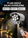 77 LED'li Güneş Enerjili Güvenlik Lambası ve Kukla Kamera – Hareket Sensörlü, 2400mAh Pilli