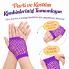 80’ler 90’lar Retro Mor File Parmaksız Kısa Eldiven 11 Cm