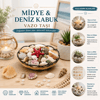 Ahşap Yuvarlak Sepet - Fileli Renkli Mix Midye - Deniz Kabuk Vazo Taşı Bx40