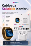 Akıllı Saat Ve Kablosuz Kulaklık Bir Arada Telefon Uyumlu Şık Hediye Seti