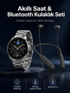 Alarm ve Titreşim Özellikli Akıllı Saat ve Mikrofonlu Kablolu Bluetooth Kulaklık 60 Saat