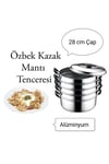 Alüminyum 5 katlı küçük boy buharlı mantı tenceresi seti 28 cm 3,4 L 6 parça metalik