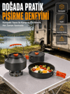 Alüminyum Kamp Pişirme Seti Katlanabilir Kulplu Çaydanlık Tencere Tava Outdoor Yemek Seti