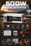 Araç ve Karavan İçin 500W 12V DC 220V AC USB Çıkışlı Fanlı İnverter Akü Güç Dönüştürücü