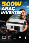 Araç ve Karavan İçin 500W 12V DC 220V AC USB Çıkışlı Fanlı İnverter Akü Güç Dönüştürücü