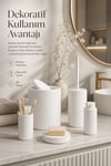 Beyaz Banyo Düzenleyici Set 5 Parça Çöp Kovası Tuvalet Fırçası Sabunluk Fırçalık