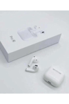 Beyaz renkli, mikrofonlu, Bluetooth 5.0 bağlantılı kulak içi TWS kablosuz kulaklık.