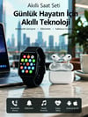 Bluetooth Arama Özellikli Akıllı Saat Seti Kablosuz Kulaklık Hediyeli, Android & iOS Uyumlu