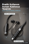 Bluetooth V4.0 Boyun Tipi Kulaklık 10 Mt Menzilli Mikrofonlu Dijital Ekranli Kulak Ici BX-313560
