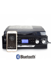 Bluetoothlu kumandalı hoparlörlü pikap radyo kaset usb mp3 çalar siyah 2 yıl garantili