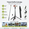 BUFFER® 130 cm Uzayabilen Manyetik Kumandalı Tripod ve Ayarlanabilir Telefon Tutuculu, Alüminyum Gövdeli Selfie Çubuğu