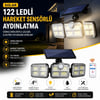 BUFFER® 3'lü 122 LEDLİ Güneş Enerjili Hareket Sensörlü Aydınlatma, Dış Mekan Duvar ve Bahçe Lambası Solar LED