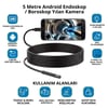 BUFFER® 5 Metre Android Telefon Uyumlu 6 LED Işıklı Su Geçirmez Endoskop / Boroskop Yılan Kamera HD