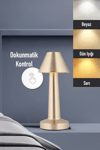 BUFFER® Çatı Model Gold Renk Şarjlı Dokunmatik 3 Renkli LED Masa Lambası