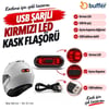 BUFFER USB Şarjlı Kırmızı LED Kask Flaşörü, Açma Kapama Düğmeli Siyah Oval Gövde, USB Kablolu 8,8 x 3,7 cm Kask Aydınlatma Işığı